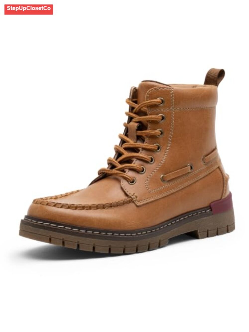 Women's Faux Leather Moc Toe Combat Boots Lace Up Ankle Booties Memory Foam